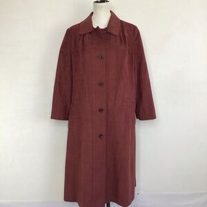 SEARS WOMEN RARE ANTIQUE WINE ROSEY MARVE FAUX SUEDE LONG BUTTON UP COAT SZ 20.5
